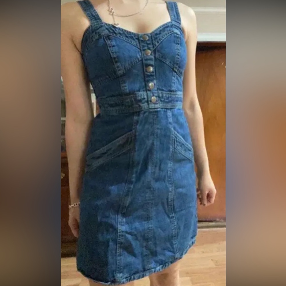 NWT Japana Women's Denim Button Up Dress with Sweetheart Neckline - size S